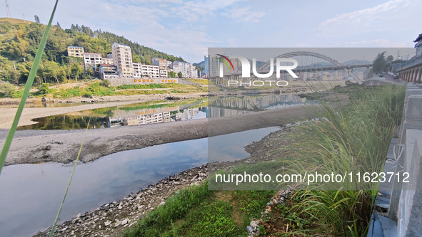 The bare scenery of the Qingshui River beach during the dry season in Jinping, Guizhou, China, on September 30, 2024. 