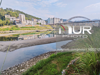 The bare scenery of the Qingshui River beach during the dry season in Jinping, Guizhou, China, on September 30, 2024. (