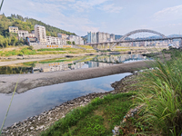 The bare scenery of the Qingshui River beach during the dry season in Jinping, Guizhou, China, on September 30, 2024. (