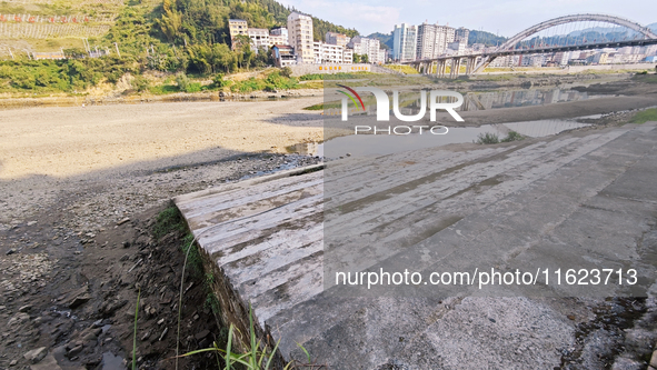 The bare scenery of the Qingshui River beach during the dry season in Jinping, Guizhou, China, on September 30, 2024. 