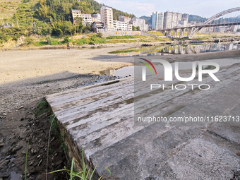 The bare scenery of the Qingshui River beach during the dry season in Jinping, Guizhou, China, on September 30, 2024. (