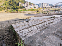 The bare scenery of the Qingshui River beach during the dry season in Jinping, Guizhou, China, on September 30, 2024. (