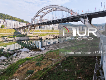 The bare scenery of the Qingshui River beach during the dry season in Jinping, Guizhou, China, on September 30, 2024. (