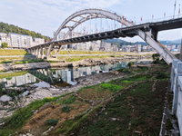 The bare scenery of the Qingshui River beach during the dry season in Jinping, Guizhou, China, on September 30, 2024. (