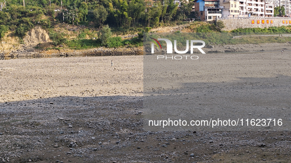 The bare scenery of the Qingshui River beach during the dry season in Jinping, Guizhou, China, on September 30, 2024. 