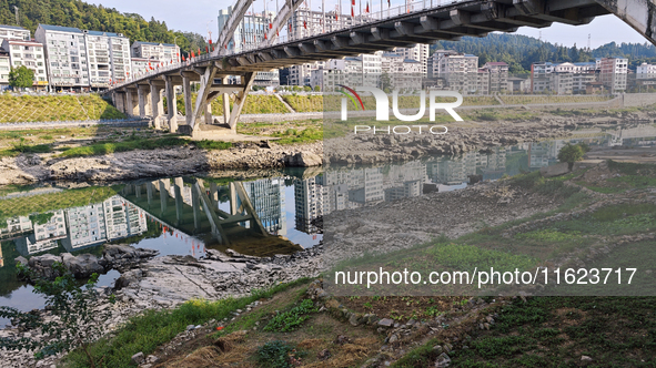 The bare scenery of the Qingshui River beach during the dry season in Jinping, Guizhou, China, on September 30, 2024. 