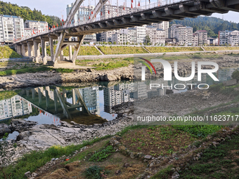 The bare scenery of the Qingshui River beach during the dry season in Jinping, Guizhou, China, on September 30, 2024. (