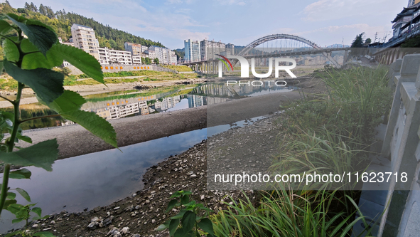 The bare scenery of the Qingshui River beach during the dry season in Jinping, Guizhou, China, on September 30, 2024. 