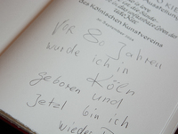 Actor Udo Kier greets Cologne Mayor Henriette Reker for his 80th birthday and signs the Golden Book at Cologne Town Hall in Cologne, Germany...