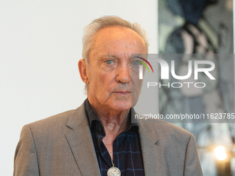 Actor Udo Kier greets Cologne Mayor Henriette Reker for his 80th birthday and signs the Golden Book at Cologne Town Hall in Cologne, Germany...