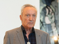 Actor Udo Kier greets Cologne Mayor Henriette Reker for his 80th birthday and signs the Golden Book at Cologne Town Hall in Cologne, Germany...