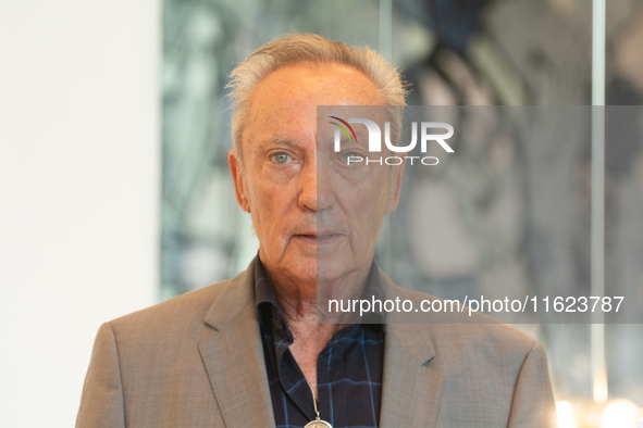 Actor Udo Kier greets Cologne Mayor Henriette Reker for his 80th birthday and signs the Golden Book at Cologne Town Hall in Cologne, Germany...