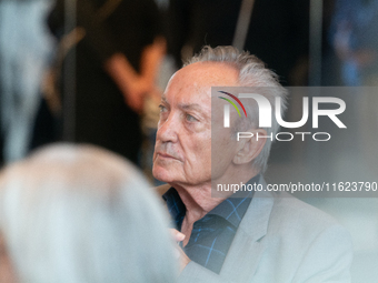 Actor Udo Kier greets Cologne Mayor Henriette Reker for his 80th birthday and signs the Golden Book at Cologne Town Hall in Cologne, Germany...