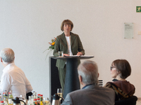 Cologne mayor Henriette Reker makes a speech for actor Udo Kier's visit for his 80th birthday and signs the Golden Book at Cologne Town Hall...