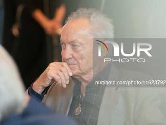 Actor Udo Kier greets Cologne Mayor Henriette Reker for his 80th birthday and signs the Golden Book at Cologne Town Hall in Cologne, Germany...