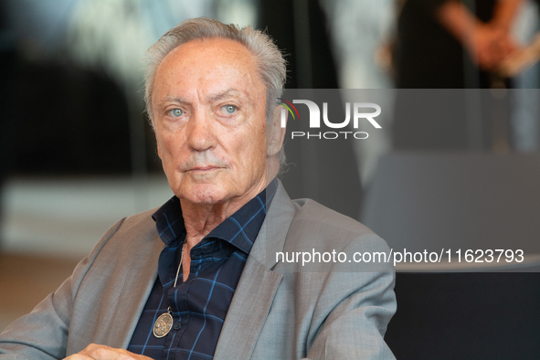 Actor Udo Kier greets Cologne Mayor Henriette Reker for his 80th birthday and signs the Golden Book at Cologne Town Hall in Cologne, Germany...