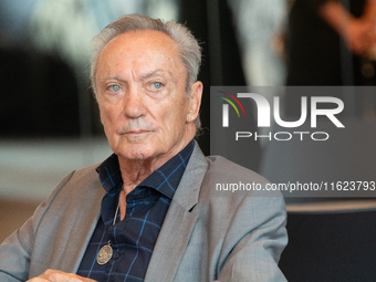 Actor Udo Kier greets Cologne Mayor Henriette Reker for his 80th birthday and signs the Golden Book at Cologne Town Hall in Cologne, Germany...