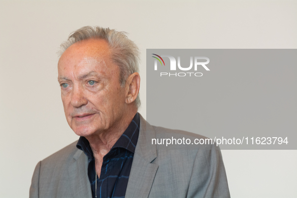 Actor Udo Kier greets Cologne Mayor Henriette Reker for his 80th birthday and signs the Golden Book at Cologne Town Hall in Cologne, Germany...