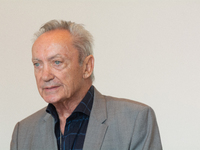 Actor Udo Kier greets Cologne Mayor Henriette Reker for his 80th birthday and signs the Golden Book at Cologne Town Hall in Cologne, Germany...