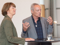 Actor Udo Kier greets Cologne Mayor Henriette Reker for his 80th birthday and signs the Golden Book at Cologne Town Hall in Cologne, Germany...