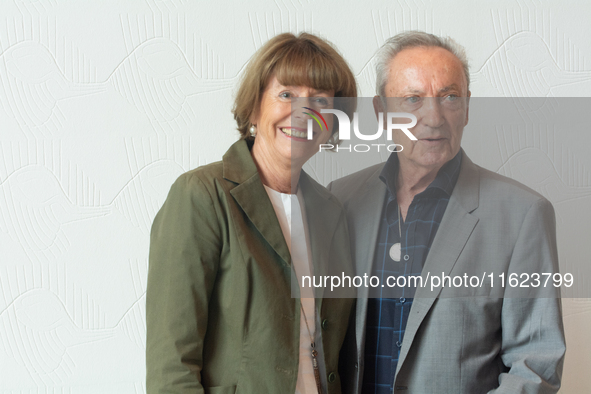 Actor Udo Kier greets Cologne Mayor Henriette Reker for his 80th birthday and signs the Golden Book at Cologne Town Hall in Cologne, Germany...