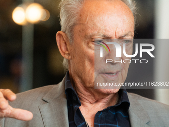 Actor Udo Kier greets Cologne Mayor Henriette Reker for his 80th birthday and signs the Golden Book at Cologne Town Hall in Cologne, Germany...