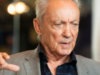 Actor Udo Kier greets Cologne Mayor Henriette Reker for his 80th birthday and signs the Golden Book at Cologne Town Hall in Cologne, Germany...