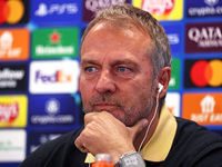 Hansi Flick speaks during the press conference prior to the Champions League match against Young Boys, in Barcelona, Spain, on September 30,...