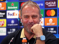 Hansi Flick speaks during the press conference prior to the Champions League match against Young Boys, in Barcelona, Spain, on September 30,...