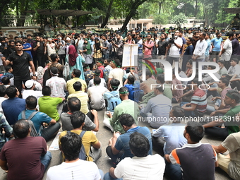 Job seekers stage a demonstration on the road in front of the chief adviser's residence, Jamuna, demanding to raise the age limit for govern...