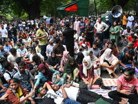 Job seekers stage a demonstration on the road in front of the chief adviser's residence, Jamuna, demanding to raise the age limit for govern...