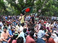 Job seekers stage a demonstration on the road in front of the chief adviser's residence, Jamuna, demanding to raise the age limit for govern...