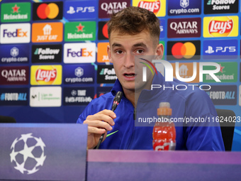 Marc Casado during the press conference prior to the Champions League match against Young Boys, in Barcelona, Spain, on September 30, 2024....