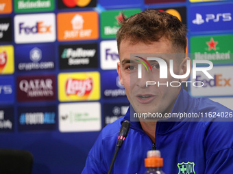 Marc Casado during the press conference prior to the Champions League match against Young Boys, in Barcelona, Spain, on September 30, 2024....