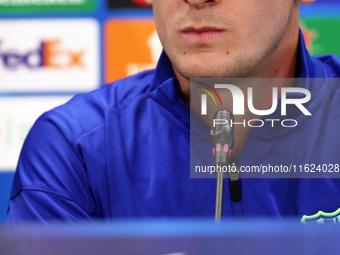 Marc Casado during the press conference prior to the Champions League match against Young Boys, in Barcelona, Spain, on September 30, 2024....