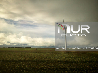 A wind turbine seen near Le Mans on September 30, 2024. (