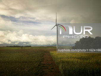 A wind turbine seen near Le Mans on September 30, 2024. (