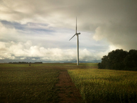 A wind turbine seen near Le Mans on September 30, 2024. (