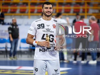 Mohamed Yehia Elderaa wins man of the match after the IHF Men's Handball Club World Championship 2024 preliminary round match between Veszpr...