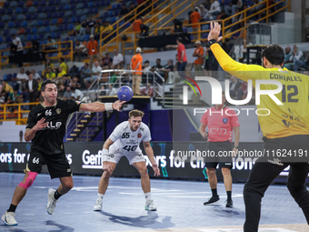 Ahmed Elahmar of Zamalek participates in the IHF Men's Handball Club World Championship 2024 preliminary round match between Veszprem HC and...