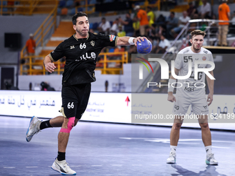 Ahmed Elahmar of Zamalek participates in the IHF Men's Handball Club World Championship 2024 preliminary round match between Veszprem HC and...