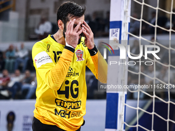 Rodrigo Corrales Rodal of Veszprem HC participates in the IHF Men's Handball Club World Championship 2024 preliminary round match between Ve...