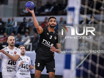 Mazen Osman of Zamalek participates in the IHF Men's Handball Club World Championship 2024 preliminary round match between Veszprem HC and Z...