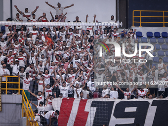 Fans of Zamalek during the IHF Men's Handball Club World Championship 2024 preliminary round match between Veszprem HC and Zamalek Club in C...