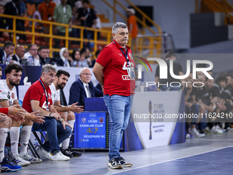 Coach Xavier Pascual Fuertes of Veszprem HC during the IHF Men's Handball Club World Championship 2024 preliminary round match between Veszp...