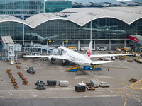 A Boeing 787-9 of Japan Airlines is parked at a gate of the Hong Kong International Airport in Hong Kong, China, on September 23, 2024. (