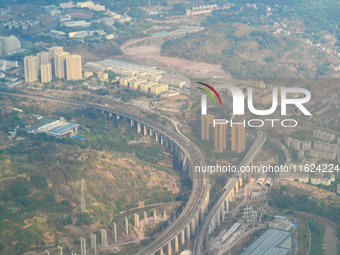 Train railways under construction criss-cross near Chongqing in Chongqing, China, on September 23, 2024. (