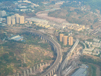 Train railways under construction criss-cross near Chongqing in Chongqing, China, on September 23, 2024. (