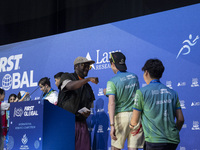 Will.i.am, frontman of the Black Eyed Peas, presents medals during the FIRST Global Challenge 2024, the ''Olympics'' of Robotics, in Athens,...