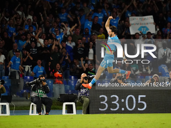 Khvicha K'varatskhelia (SSC Napoli) celebrates the goal during the Italian championship Serie A football match between SSC Napoli and AC Mon...